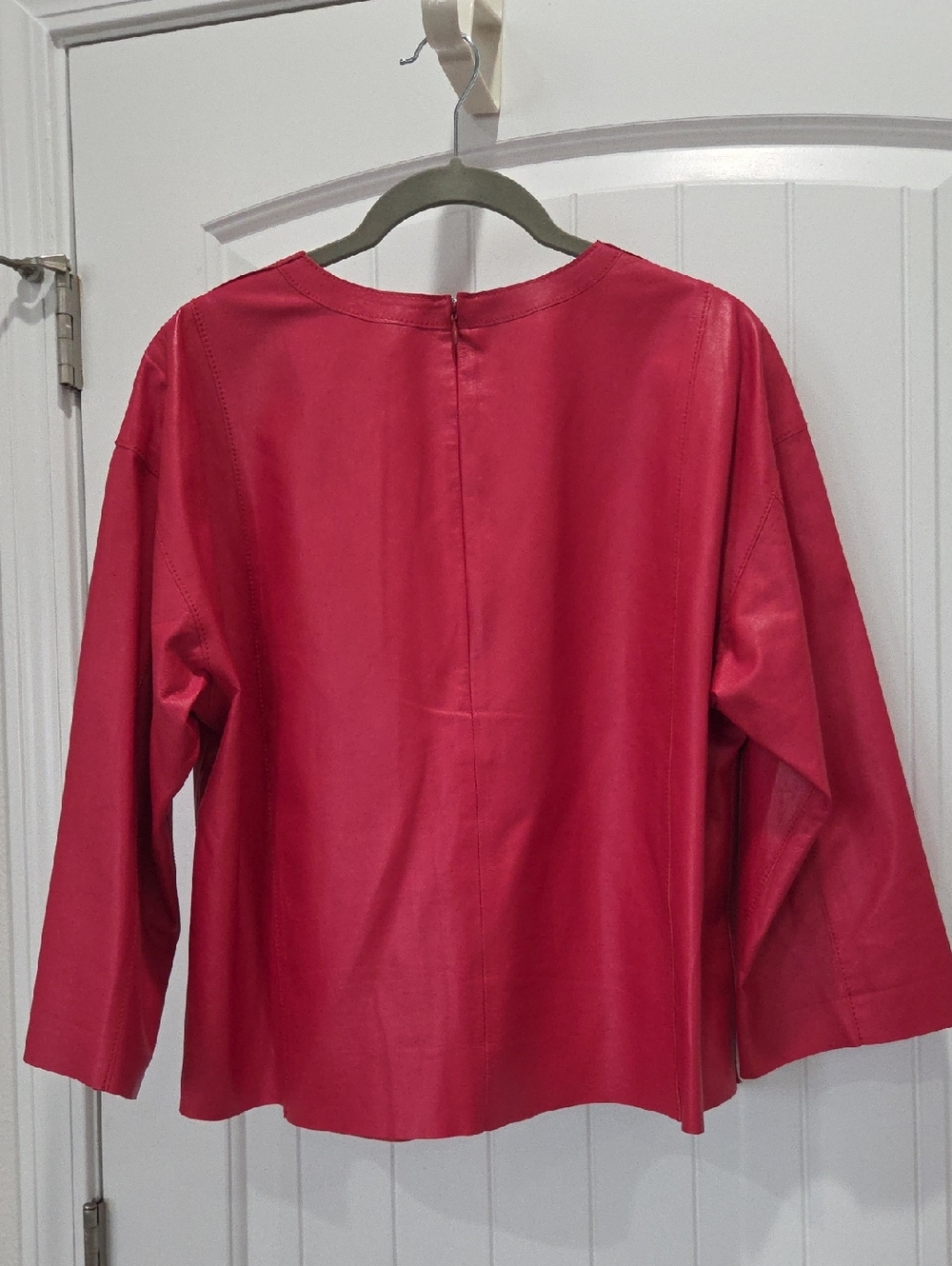 Worth New York Red Leather 3/4 Sleeve Top, Medium - Picture 5 of 8